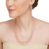 Dor Gold Plated Rose Quartz Tri Strand Necklace Set