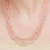 Dor Gold Plated Rose Quartz Tri Strand Necklace Set