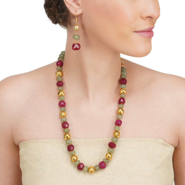 Dor Silver Plated Chrysophase & Ruby Jade  Strand Set