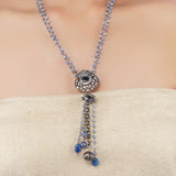 Silver Plated Poorak Zircon Blue Tassel Necklace Set
