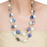 Dor Silver Plated Lapiz Chrysophase Double Strand Set