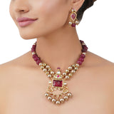 Gold Plated Poorak Kundan Tourmaline Heritage Necklace Set