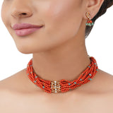 Gold Plated Poorak Coral Zircon Necklace Set
