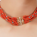 Gold Plated Poorak Coral Zircon Necklace Set