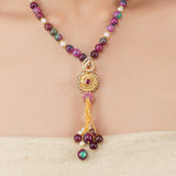 Gold Plated Poorak Tourmaline Tassel Necklace Set