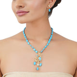 Gold Plated Poorak Turquoise Zircon Floral Necklace Set