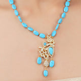 Gold Plated Poorak Turquoise Zircon Floral Necklace Set