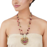 Gold Plated Poorak Kundan Red Green Necklace Set