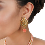 Gold Plated Poorak Ganapati Carved Coral Necklace Set