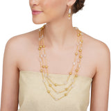 Dor Gold Plated Rose Quartz Tri Strand Necklace Set