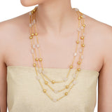 Dor Gold Plated Rose Quartz Tri Strand Necklace Set