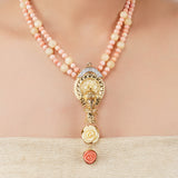 Gold Plated Poorak Ganapati Carved Coral Necklace Set