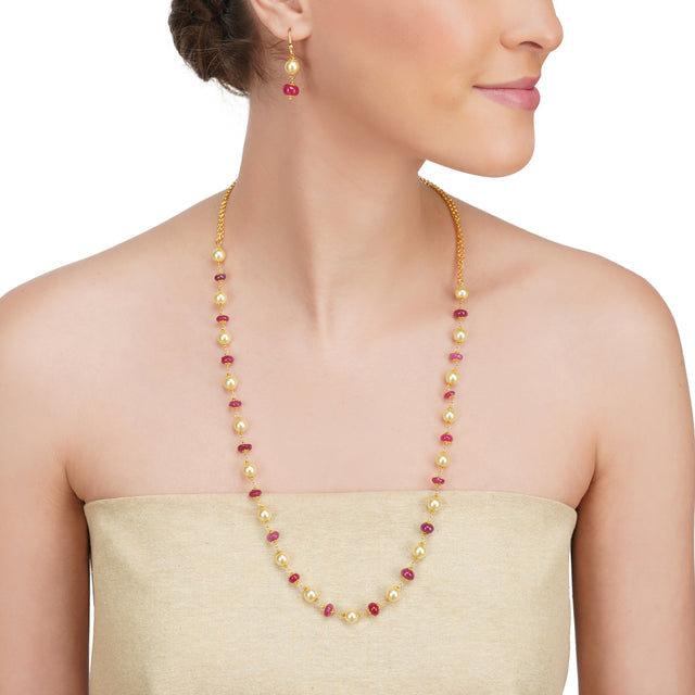 Dor Gold Plated Ruby Jade Pearl String Set