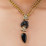 Gold Plated Ratnahaar Kundan Black Onyx Carved Leaf Necklace