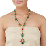 Gold Plated Ratnahaar Kundan Onyx Coral Necklace