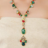 Gold Plated Ratnahaar Kundan Onyx Coral Necklace
