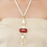 Gold Plated Ratnahaar Kundan Coral Mother of Pearl Necklace