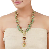 Gold Plated Ratnahaar Kundan Green Onyx Carnelian Necklace