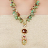Gold Plated Ratnahaar Kundan Green Onyx Carnelian Necklace