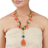 Gold Plated Ratnahaar Carved Coral Kundan Necklace