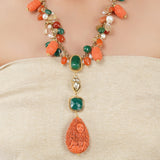 Gold Plated Ratnahaar Carved Coral Kundan Necklace