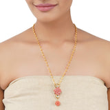 Gold Plated Ratnahaar Carved Coral Rose Necklace
