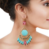 Gold Plated Bala Turquoise Hoop Earrings