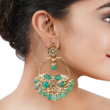Gold Plated Bala Kundan Green Onyx Hoop Earrings
