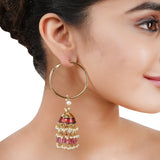Gold Plated Bala Red Enamel Hoop jhumki Earrings
