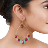 Gold Plated Bala Tourmaline & Green Onyx Hoop Earrings