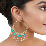 Gold Plated Bala Turquoise Pearl Hoop Earrings