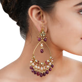 Gold Plated Bala Kundan Ruby Hoop Earrings
