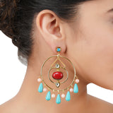Gold Plated Bala Kundan Coral Turquoise Hoop Earrings