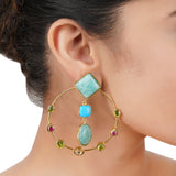 Gold Plated Bala Kundan Prehnite Turquoise Earrings