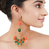 Gold Plated Bala Carved Coral Hoop Earrings