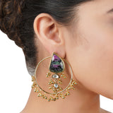 Gold Plated Bala Kundan Tourmaline Hoop Earrings