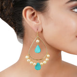 Gold Plated Bala Turquoise Pearl Hoop Earrings