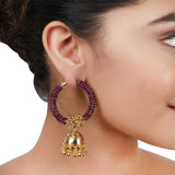 Gold Plated Garnet Hoop Earrings