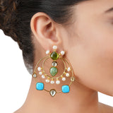 Gold Plated Kundan Turquoise Chandeliar Earrings