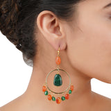 Gold Plated Bala Coral Onyx Hoop Earrings