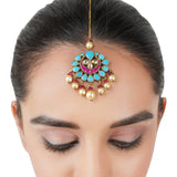 Gold Plated Kundan Blue Tika