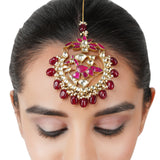 Gold Plated Red Kundan Bird Tika