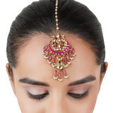 Gold Plated Kundan Tourmaline Chand Tika