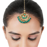 Gold Plated Kundan Green Onyx Tikka