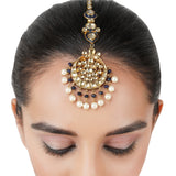 Gold Plated Kundan Blue enamel Tika