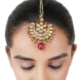 Gold Plated Kundan Tourmaline Chand Tika