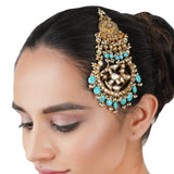 Gold Plated Kundan Turquoise Pearls Jhoomar