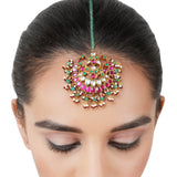 Gold Plated Red Green Kundan Tikka