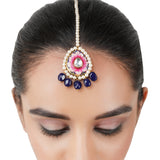 Gold Plated Pink Enamel Lotus Kundan Tika