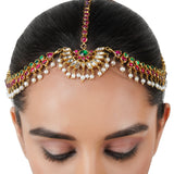 Gold Plated Kundan Red Green Maatapati